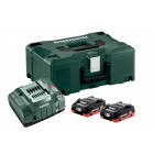 Pack énergie 18v metabo - pack 2 batteries 18 volts lihd + chargeur ultra rapide 2 x 4,0 ah lihd, asc 145, coffret metaloc  - 685130000