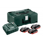 Pack énergie 18v metabo - pack 3 batteries 18 volts lihd + chargeur rapide 3 x 4,0 ah lihd, asc 55, coffret metaloc - 685133000