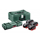 Pack énergie 18v metabo - pack 4 batteries 18 volts lihd + chargeur duo ultra rapide 4 x 8,0 ah lihd, asc 145 duo, coffret metaloc - 685135000