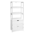 Meuble de rangement de salle de bain armoire haute avec 3 compartiments ouverts 1 tiroir et 1 placard 60 x 32 5 x 154 cm blanc 