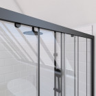 Pack paroi porte de douche sérigraphiée - 140x200cm + paroi retour - 90x200 cm - porte coulissante - profile noir mat - verre transparent 6mm - crushx 140 + crushx retour 90 Aurlane - PACF016