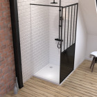 Pack paroi de douche 90x200 cm noir mat - verre trempe 5 mm + receveur a poser extra plat 90x90 Aurlane - PACF055