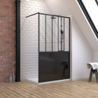 Pack paroi de douche 120x200 cm noir mat - verre trempe 5mm + receveur a poser rectangle 120x80 Aurlane - PACF057