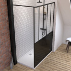 Pack paroi de douche 140x200 cm noir mat - verre trempe 5mm + receveur a poser rectangle - 140x80cm Aurlane - PACF058