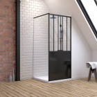 Pack paroi de douche 90x200 cm noir mat - verre trempe 5mm + receveur a poser carre blanc finition pierre Aurlane - PACF059