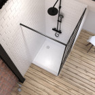 Pack paroi de douche 90x200 cm noir mat - verre trempe 5mm + receveur a poser carre blanc finition pierre Aurlane - PACF059