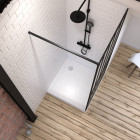 Pack paroi de douche 90x200 noir mat + receveur haut a poser blanc effet pierre 90x90 - anti-derapant Aurlane - PACF060