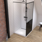 Pack paroi de douche 90x200 cm noir mat + receveur extra plat a poser 90x90 cm caniveau Aurlane - PACF061