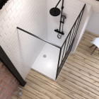 Pack paroi de douche 100x200 cm noir mat + receveur haut a poser 100x80 blanc effet pierre Aurlane - PACF062