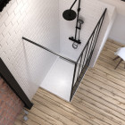 Pack paroi de douche 100x200 cm noir mat + receveur extra plat à poser 100x80 blanc effet pierre caniveau Aurlane - PACF063