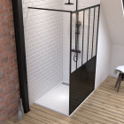 Pack paroi de douche 120x200 cm noir mat + receveur extra plat à poser blanc - caniveau Aurlane - PACF068
