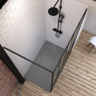 Pack paroi de douche 90x200 cm noir mat + receveur de douche a poser en resine smc Aurlane - PACF070