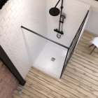 Pack paroi de douche 90x200 cm noir mat + receveur haut a poser 90x90cm - blanc effet pierre Aurlane - PACF072