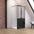 Pack paroi de douche 90x200 cm noir mat + receveur de douche a carreler 90x90 cm recoupable Aurlane - PACF073