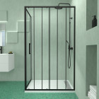 Porte coulissante et retour avec sérigraphie noire 120x80x200 cm + receveur blanc effet pierre Aurlane - PACF188