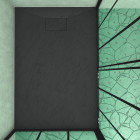 Porte coulissante et retour avec sérigraphie noire 120x80x200cm + receveur en smc noir effet pierre Aurlane - PACF195