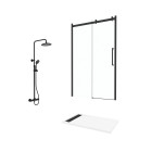 Porte de douche coulissante "industriel" 120x200 + receveur blanc + colonne de douche thermostatique Aurlane - PACF267
