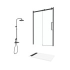 Porte de douche coulissante "industriel" 120x200 + receveur blanc + colonne de douche mécanique Aurlane - PACF268