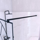 Paroi de douche 120x195 motif verrière + receveur blanc 80x120 + colonne de douche noire thermostatique Aurlane - PACF275