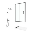 Porte de douche coulissante 120x200 cm profil noir et receveur blanc + colonne de douche mécanique Aurlane - PACF286