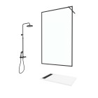 Paroi de douche 120x200 verre 8mm & cadre noir + receveur blanc 80x120 + colonne de douche mécanique Aurlane - PACF314
