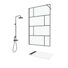 Paroi de douche 120 cm sérigraphie noire et receveur blanc 80x120 + colonne de douche mécanique Aurlane - PACF324