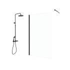 Paroi de douche 120cm verre 8mm - profilé + barre extensible + colonne de douche mécanique noir mat Aurlane - PACF342