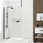 Paroi de douche 120x200cm verre transparent - profilé + barre plafond noire - freedom 2 black