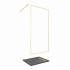 Paroi de douche 100x200cm + grille finition or doré brossé + receveur gris effet pierre 100x80x4cm Aurlane - PACF417