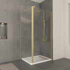 Paroi de douche et volet pivotant 90+40x200 cm + barre extensible - or brossé - freedom 2 gold