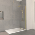 Paroi de douche 120x200cm verre 8mm - profilé + barre plafond finition or brossé - freedom 2 gold