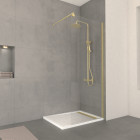 Paroi de douche 80x200cm verre 8mm - profilé + barre extensible finition or brossé - freedom 2 gold