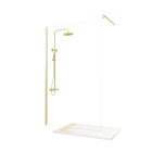 Pack paroi 120x200 + colonne thermostatique + receveur effet pierre 80x120 et grille - or brossé Aurlane - PACF448