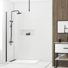 Paroi de douche 100x200cm verre transparent - profilé + barre plafond noire - freedom 2 black