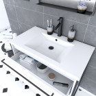 Pack meuble de salle de bain 80x50cm blanc - 2 tiroirs - vasque blanche et miroir noir mat - structura p011