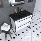 Meuble de salle de bain 80x50cm blanc - 2 tiroirs blanc - vasque résine noire effet pierre - structura p016 Aurlane - PACM016