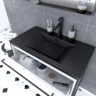 Meuble de salle de bain 80x50cm blanc - 2 tiroirs blanc - vasque résine noire effet pierre - structura p016 Aurlane - PACM016