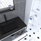 Pack meuble salle de bain + colonne - 80x50 -2 tiroirs noir - vasque noir et miroir led noir mat Aurlane - PACM019