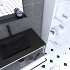 Meuble de salle de bain 80x50 cm - 2 tiroirs blanc - vasque resine noir effet pierre + colonne Aurlane - PACM020
