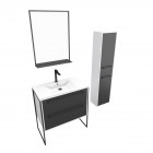 Pack meuble de salle de bain 80x50 cm noir - vasque résine blanche + miroir noir mat + colonne Aurlane - PACM025