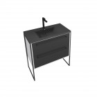 Meuble de salle de bain 80x50cm blanc - 2 tiroirs noir mat - vasque résine noire effet pierre - structura p027 Aurlane - PACM027