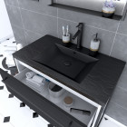 Meuble de salle de bain 80x50cm blanc - 2 tiroirs noir mat - vasque résine noire effet pierre et miroir led noir mat - structura p028 Aurlane - PACM028