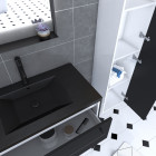 Ensemble meuble de salle de bain 80x50 cm - vasque noir effet pierre + colonne + miroir Aurlane - PACM030
