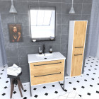 Pack meuble de salle de bain 80x50 cm - 2 tiroirs - vasque blanche + miroir noir mat led + colonne