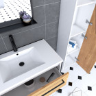 Pack meuble de salle de bain 80x50 cm - 2 tiroirs - vasque blanche + miroir noir mat + colonne Aurlane - PACM036