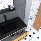 Ensemble de salle de bain 80 cm chêne naturel + vasque noir + miroir led + colonne de rangement Aurlane - PACM042