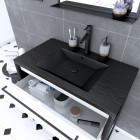 Pack meuble de salle de bain 80x50cm noir mat - 2 tiroirs blanc - vasque résine noire effet pierre et miroir led noir mat - structura p050 Aurlane - PACM050