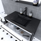 Pack meuble de salle de bain 80x50cm noir mat - 2 tiroirs blanc - vasque résine noire effet pierre et miroir noir mat - structura p051