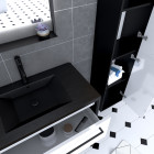 Meuble salle de bains 80 cm, vasque noire, miroir led et colonne - noir et blanc - structura Aurlane - PACM052