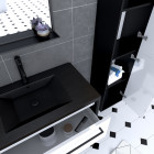 Pack meuble de salle de bain 80x50 cm - 2 tiroirs blanc - vasque noir - miroir - colonne suspendu Aurlane - PACM053